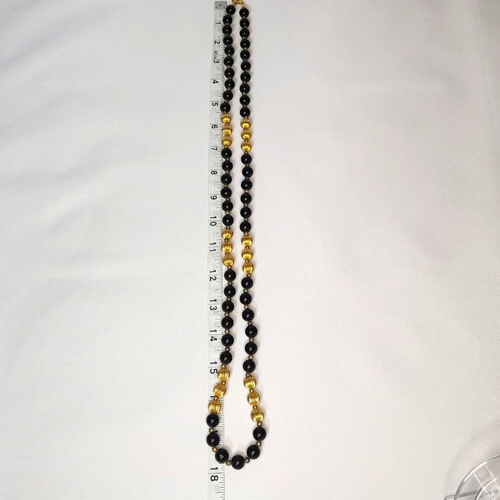Black & Gold Beaded Necklace | 18” Vintage Statement Piece - Picture 8 of 8